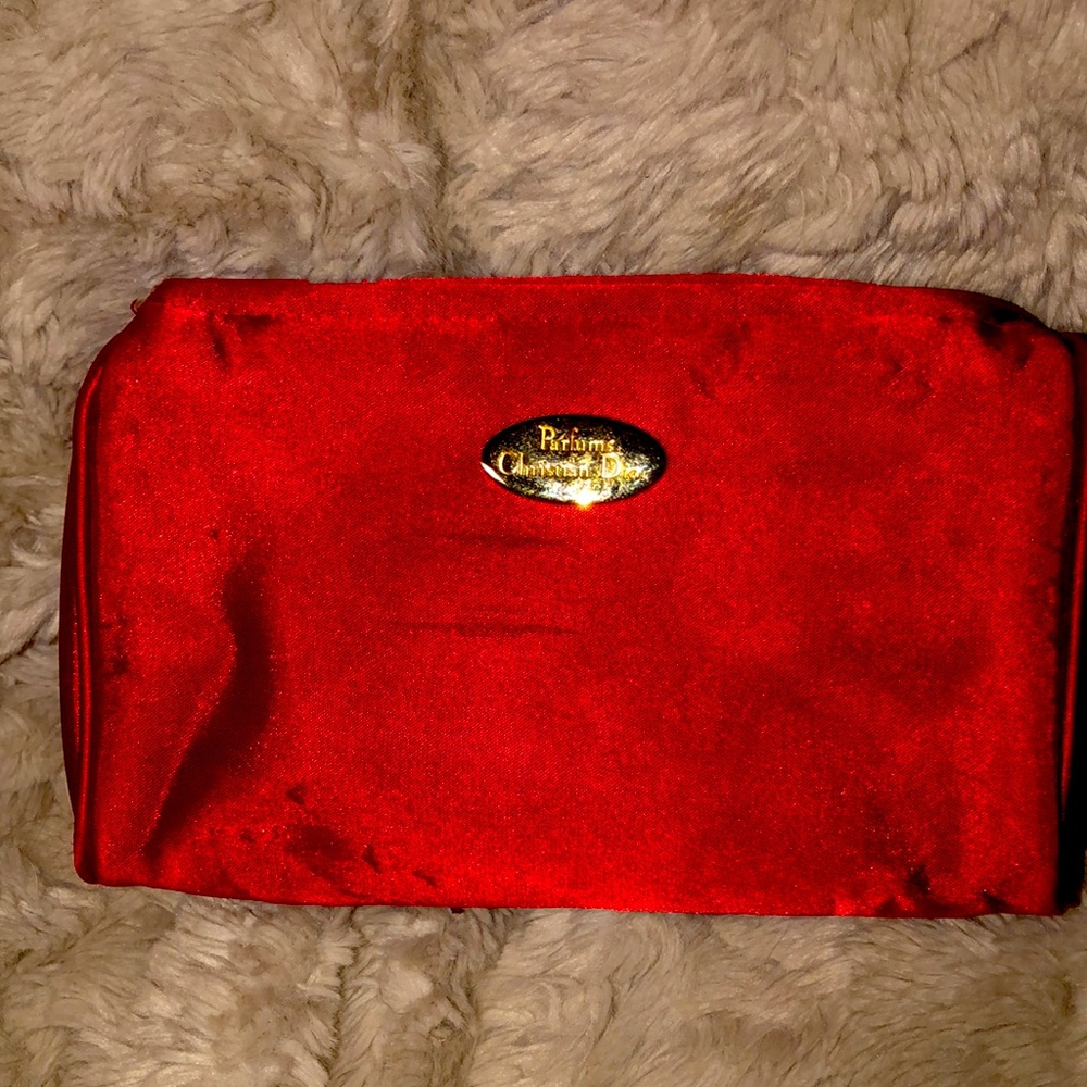 Vintage Dior red satin makeup bag